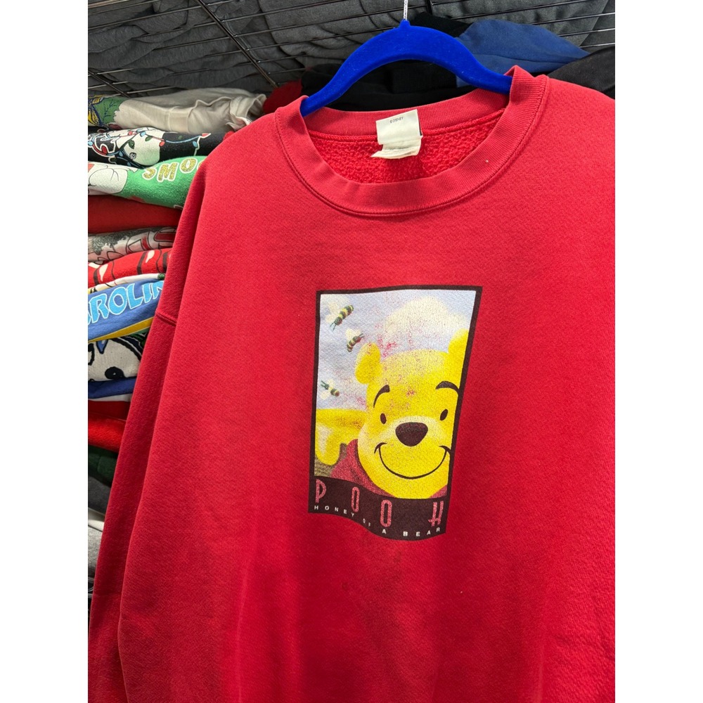 Vintage Disney Store Winnie the Pooh Red Sweatshirt XL Honey of a Bear Mens 90s
